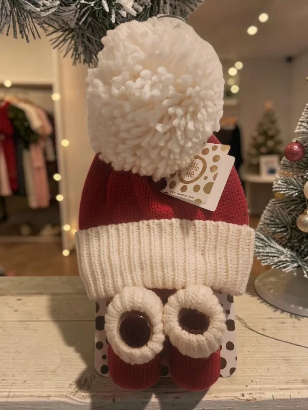 NWT Little Me Baby Christmas Santa Knit Hat & Booties Set 0-12M